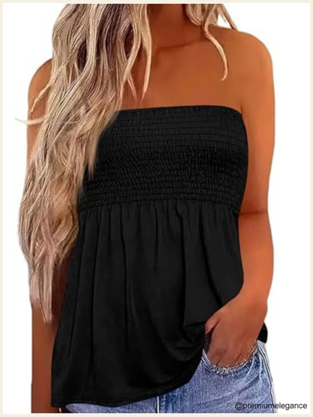Womens Flowy Pleated Strapless Tube Top Sleeveless Boho Summer